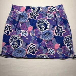 Talbots Golf Skort Womens Large Blue Pink Floral Tennis Pickleball Athletic